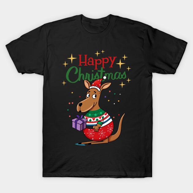 Goofy Kangaroo in Christmas Sweater with Gift Australian Happy Christmas